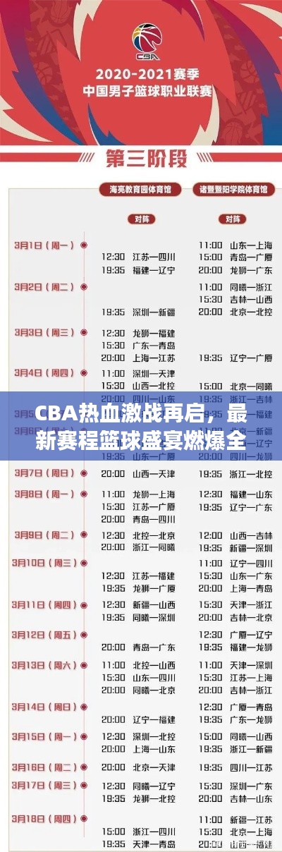 CBA热血激战再启,最新赛程篮球盛宴燃爆全场!
